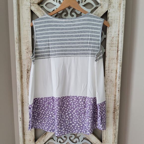 Perfect Peach Women's Sleeveless Tank Top Tunic Mixed Media Lavender & Gray - Picture 5 of 8